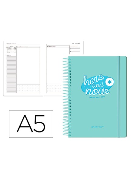 Agenda escolar antartik 25 26 espiral here and now turquesa dia pagina a5 bilingue papel fsc 80 gr 80 gr