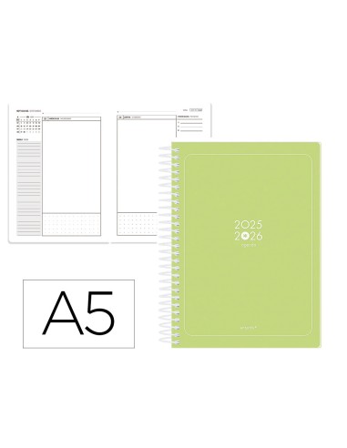 Agenda escolar antartik 25 26 espiral essentials verde lima dia pagina a5 bilingue papel fsc 80 gr