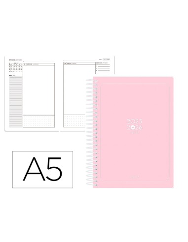 Agenda escolar antartik 25 26 espiral essentials rosa dia pagina a5 bilingue papel fsc 80 gr