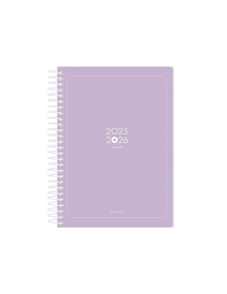 Agenda escolar antartik 25 26 espiral essentials morado diapagina a5 bilingue papel fsc 80 gr