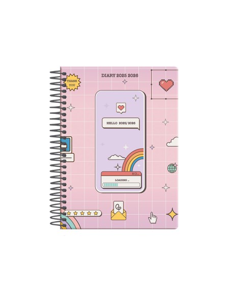 Agenda escolar liderpapel 25 26 espiral pixel rosa dia pagina a5 bilingue papel fsc 80 gr