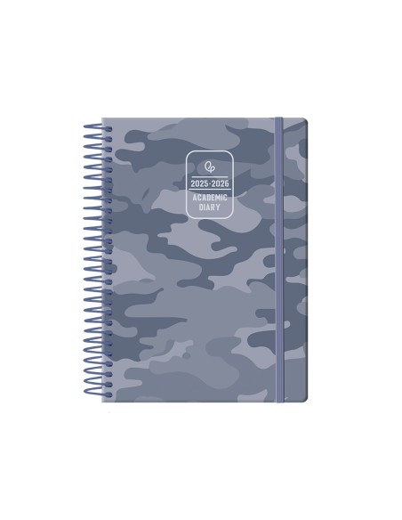Agenda escolar liderpapel 25 26 espiral patterns militargris semana vista a6 bilingue papel fsc 80 gr