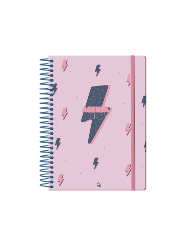 Agenda escolar liderpapel 25 26 espiral patterns rayos rosa semana vista a6 bilingue papel fsc 80 gr
