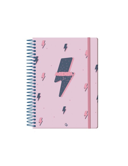 Agenda escolar liderpapel 25 26 espiral patterns rayos rosa semana vista a6 bilingue papel fsc 80 gr