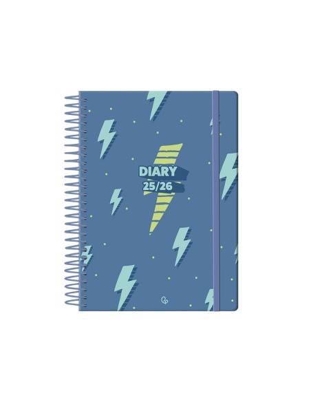 Agenda escolar liderpapel 25 26 espiral patterns rayos azul semana vista a6 bilingue papel fsc 80 gr