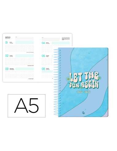 Agenda escolar liderpapel 25 26 espiral zante dia pagina a5 bilingue papel fsc 80 gr
