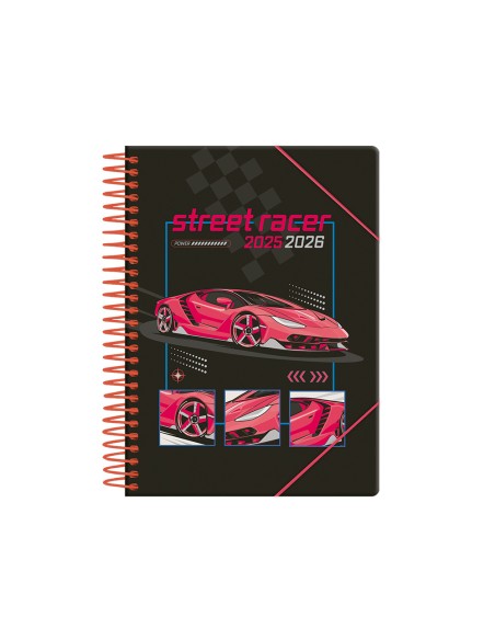 Agenda escolar liderpapel 25 26 espiral cars rojo dia pagina a5 bilingue papel fsc 80 gr