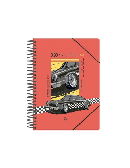 Agenda escolar liderpapel 25 26 espiral cars negro dia pagina a5 bilingue papel fsc 80 gr