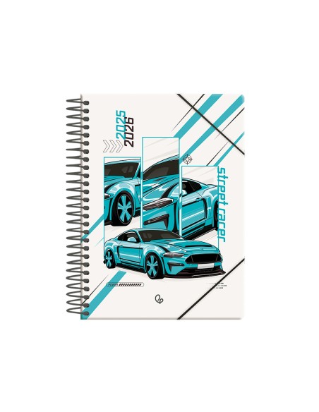 Agenda escolar liderpapel 25 26 espiral cars turquesa dia pagina a5 bilingue papel fsc 80 gr