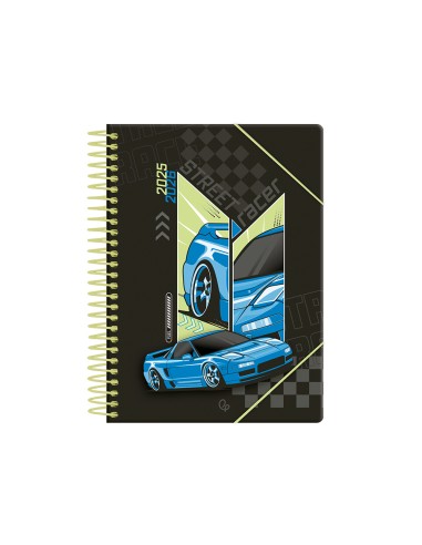 Agenda escolar liderpapel 25 26 espiral cars azul dia pagina a5 bilingue papel fsc 80 gr