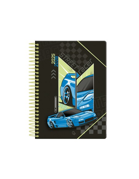 Agenda escolar liderpapel 25 26 espiral cars azul dia pagina a5 bilingue papel fsc 80 gr