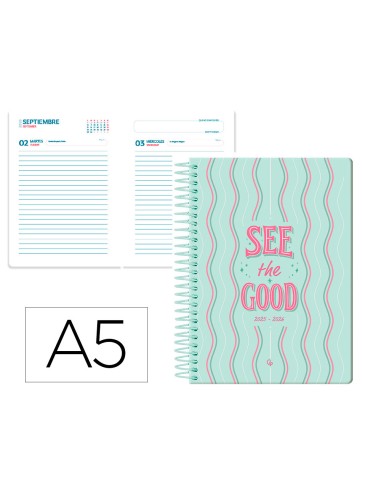 Agenda escolar liderpapel 25 26 espiral petite lineas dia pagina a5 bilingue papel fsc 80 gr