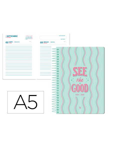 Agenda escolar liderpapel 25 26 espiral petite lineas dia pagina a5 bilingue papel fsc 80 gr