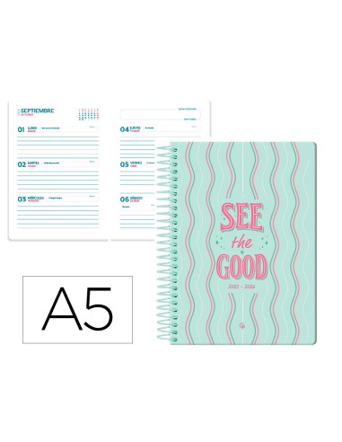 Agenda escolar liderpapel 25 26 espiral petite lineas semana vista a5 bilingue papelfsc 80 gr