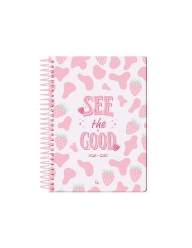 Agenda escolar liderpapel 25 26 espiral petite fresas semana vista a5 bilingue papelfsc 80 gr