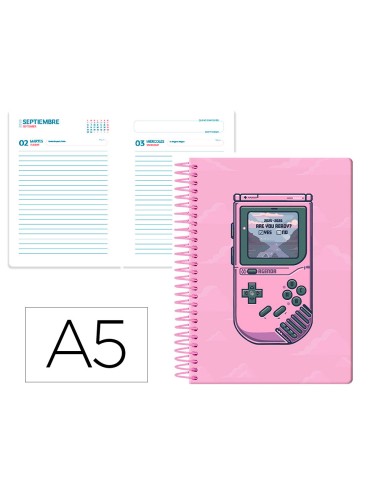 Agenda escolar liderpapel 25 26 espiral game on rosa dia pagina a5 bilingue papel fsc 80 gr