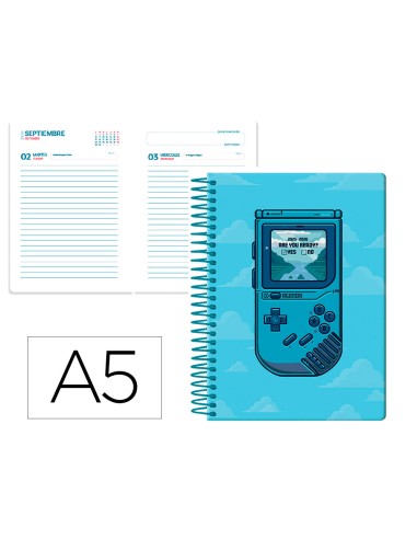 Agenda escolar liderpapel 25 26 espiral game on azul dia pagina a5 bilingue papel fsc 80 gr