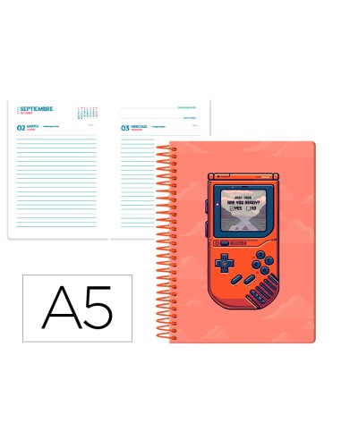 Agenda escolar liderpapel 25 26 espiral game on rojo dia pagina a5 bilingue papel fsc 80 gr
