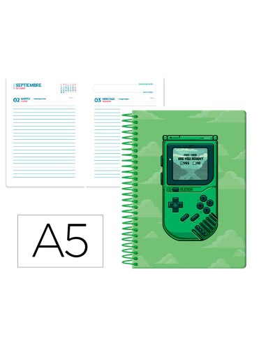 Agenda escolar liderpapel 25 26 espiral game on verde dia pagina a5 bilingue papel fsc 80 gr