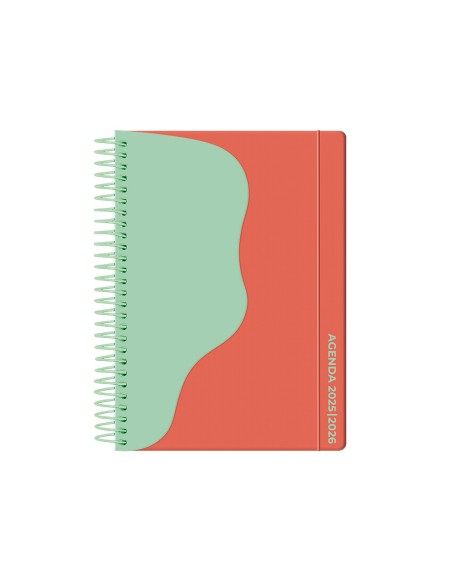 Agenda escolar liderpapel 25 26 espiral waves rojo dia pagina a5 bilingue papel fsc 80 gr