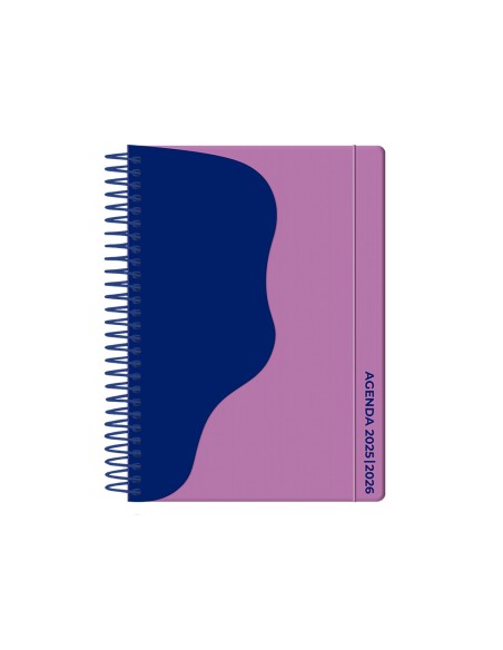 Agenda escolar liderpapel 25 26 espiral waves morado semana vista a5 bilingue papelfsc 80 gr