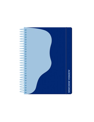 Agenda escolar liderpapel 25 26 espiral waves azul oscu ro semana vista a5 bilingue papel fsc 80 gr