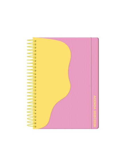 Agenda escolar liderpapel 25 26 espiral waves rosa semana vista a5 bilingue papelfsc 80 gr