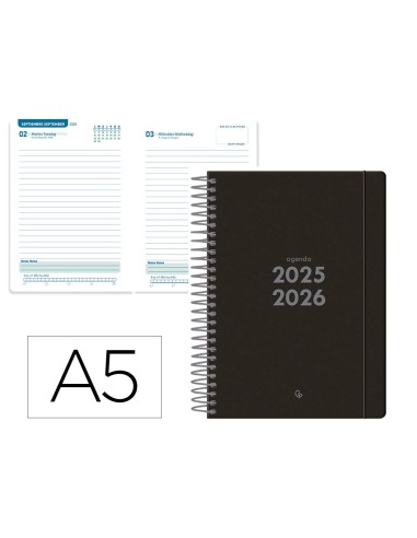 Agenda escolar liderpapel 25 26 espiral basic negro dia pagina a5 bilingue papel fsc 70 gr fsc 70 gr