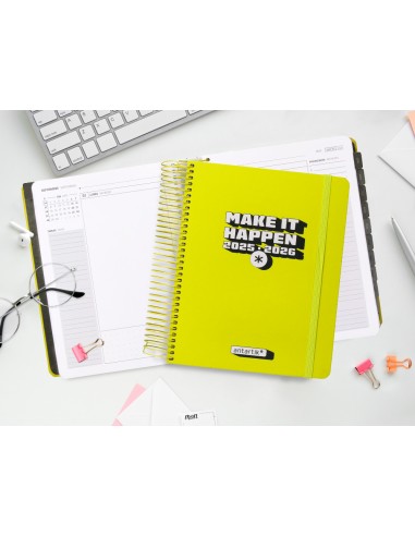 Agenda escolar antartik 25 26 espiral neon amarillo dia pagina a5 bilingue papel fsc 80 gr