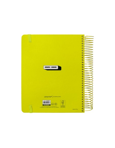 Agenda escolar antartik 25 26 espiral neon amarillo dia pagina a5 bilingue papel fsc 80 gr