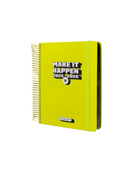 Agenda escolar antartik 25 26 espiral neon amarillo dia pagina a5 bilingue papel fsc 80 gr