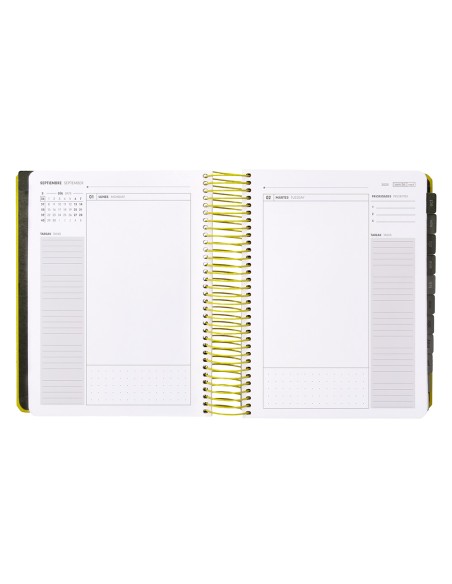 Agenda escolar antartik 25 26 espiral neon amarillo dia pagina a5 bilingue papel fsc 80 gr