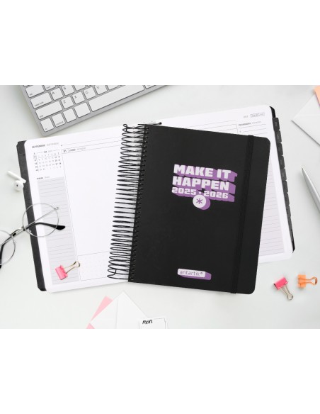 Agenda escolar antartik 25 26 espiral neon negro dia pagina a5 bilingue papel fsc 80 gr