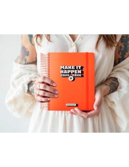 Agenda escolar antartik 25 26 espiral neon rosa dia pagina a5 bilingue papel fsc 80 gr