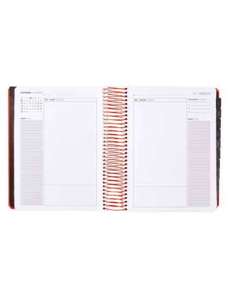 Agenda escolar antartik 25 26 espiral neon rosa dia pagina a5 bilingue papel fsc 80 gr