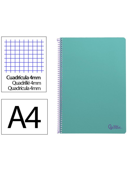 Cuaderno espiral liderpapel din a4 smart tapa blanda 80h 75gr cuadro 4mm con margen color turquesa
