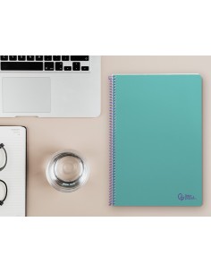 Cuaderno espiral liderpapel din a4 smart tapa blanda 80h 75gr cuadro 4mm con margen color turquesa