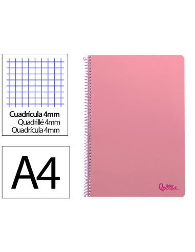 Cuaderno espiral liderpapel din a4 smart tapa blanda 80h 75gr cuadro 4mm con margen color rosa