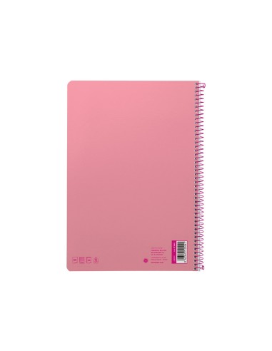 Cuaderno espiral liderpapel din a4 smart tapa blanda 80h 75gr cuadro 4mm con margen color rosa