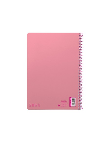 Cuaderno espiral liderpapel din a4 smart tapa blanda 80h 75gr cuadro 4mm con margen color rosa