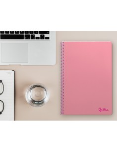 Cuaderno espiral liderpapel din a4 smart tapa blanda 80h 75gr cuadro 4mm con margen color rosa