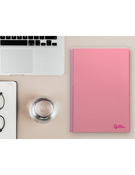 Cuaderno espiral liderpapel din a4 smart tapa blanda 80h 75gr cuadro 4mm con margen color rosa