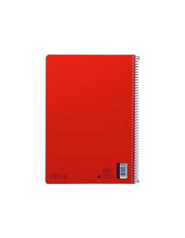 Cuaderno espiral liderpapel din a4 smart tapa blanda 80h 75gr cuadro 4mm con margen color rojo