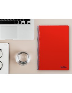 Cuaderno espiral liderpapel din a4 smart tapa blanda 80h 75gr cuadro 4mm con margen color rojo