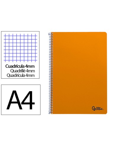Cuaderno espiral liderpapel din a4 smart tapa blanda 80h 75gr cuadro 4mm con margen color naranja