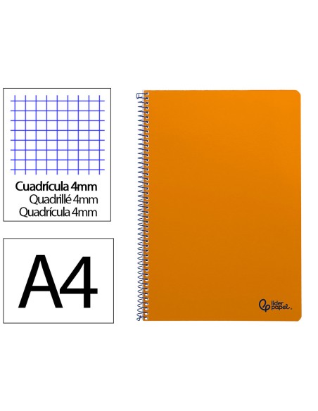 Cuaderno espiral liderpapel din a4 smart tapa blanda 80h 75gr cuadro 4mm con margen color naranja