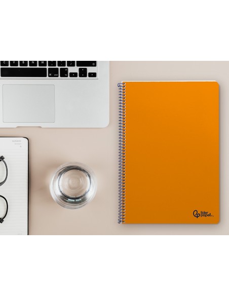 Cuaderno espiral liderpapel din a4 smart tapa blanda 80h 75gr cuadro 4mm con margen color naranja