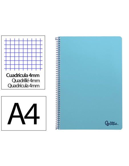 Cuaderno espiral liderpapel din a4 smart tapa blanda 80h 75gr cuadro 4mm con margen color celeste