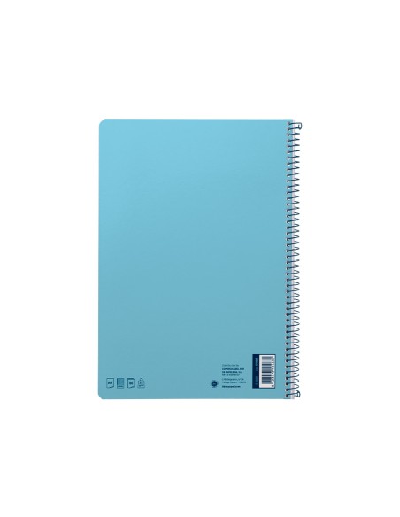 Cuaderno espiral liderpapel din a4 smart tapa blanda 80h 75gr cuadro 4mm con margen color celeste