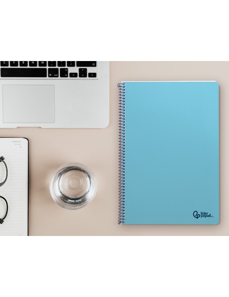 Cuaderno espiral liderpapel din a4 smart tapa blanda 80h 75gr cuadro 4mm con margen color celeste